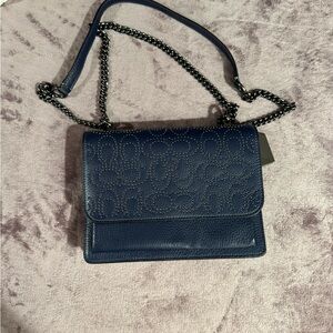 Coach Dark Blue Crossbody Bag with Chain Detail